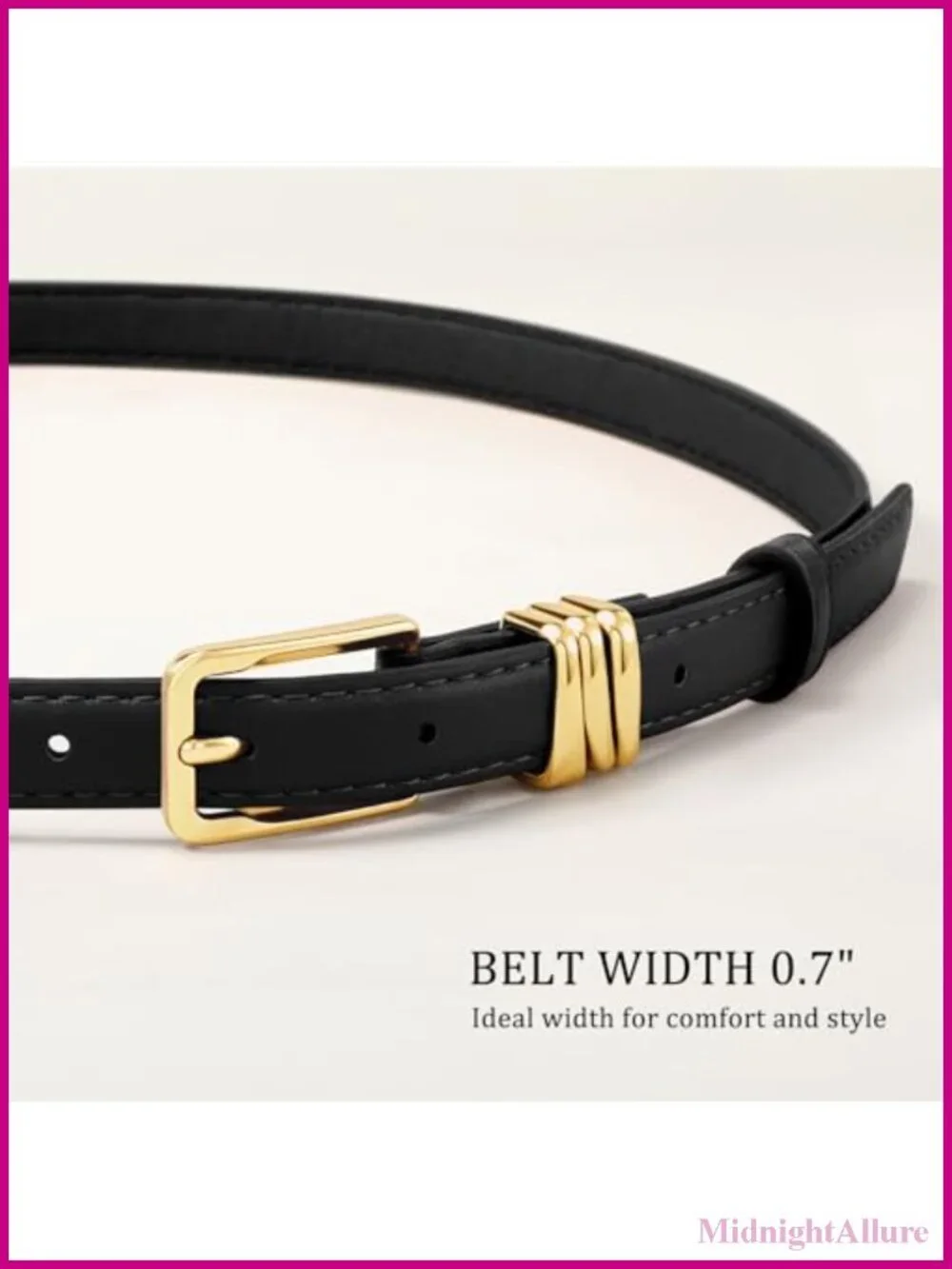Women's Skinny PU Leather Belt Thin Waist Gold Buckle Metal Loops